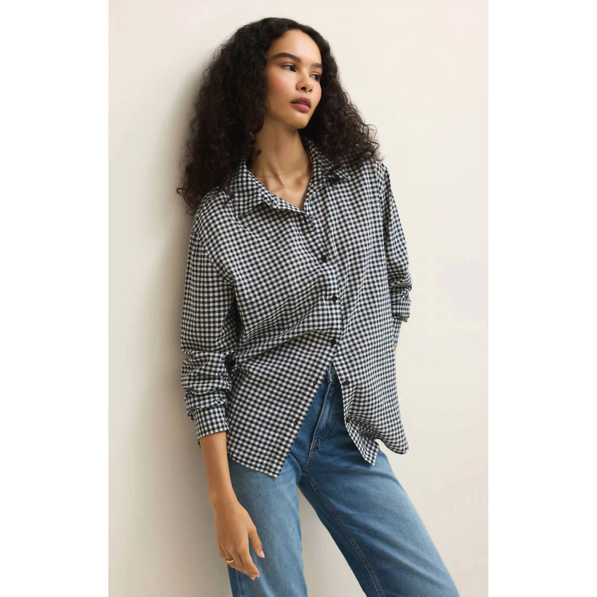 New Z Supply Seaport Gingham Button Up Shirt In Eclipse